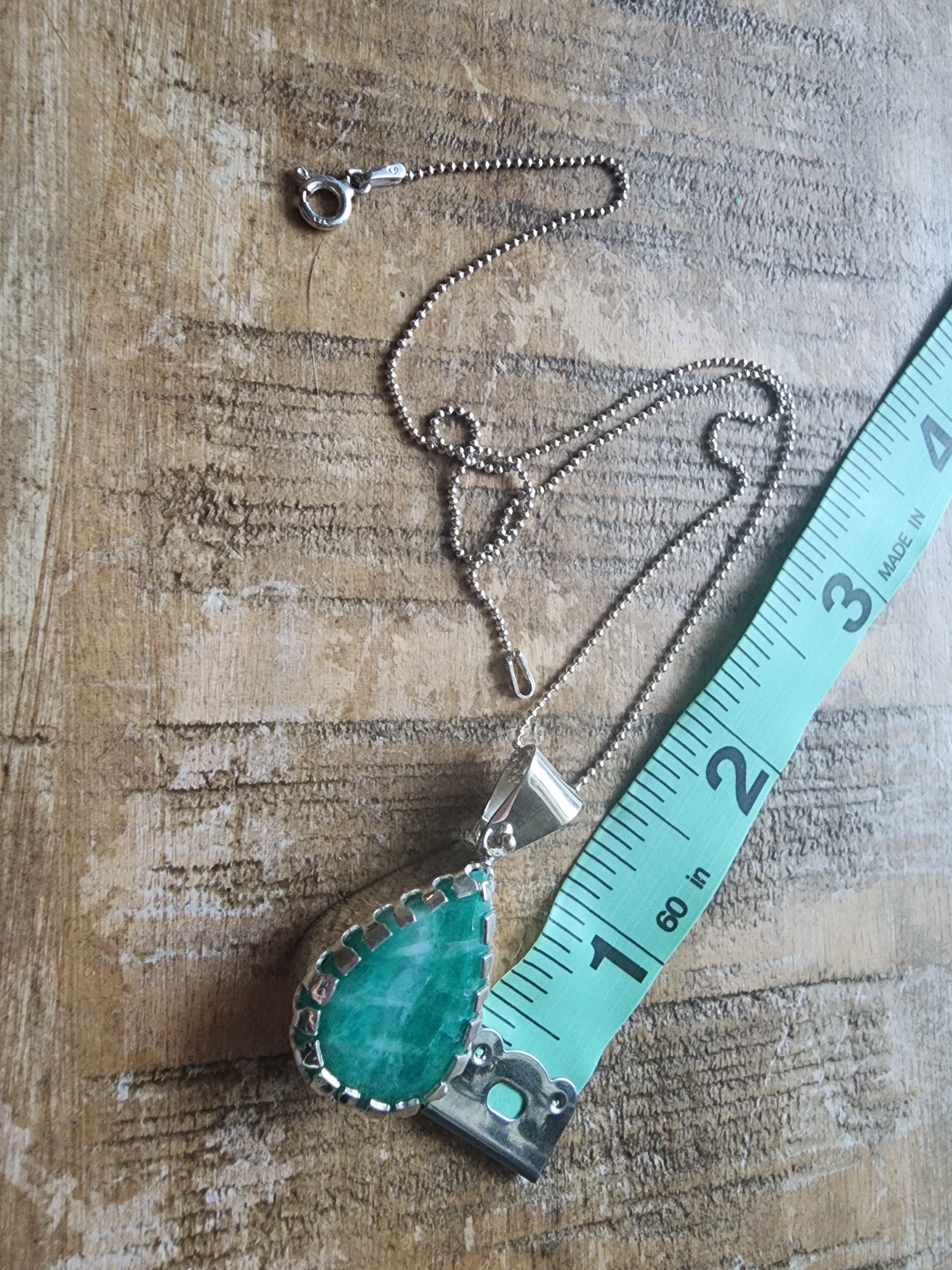 Sterling Silver Teardrop Emerald Green Gemstone Pendant Necklace